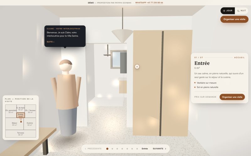 Expérience 3D — Villa Sarine, visite d'un bien immobilier (démo)