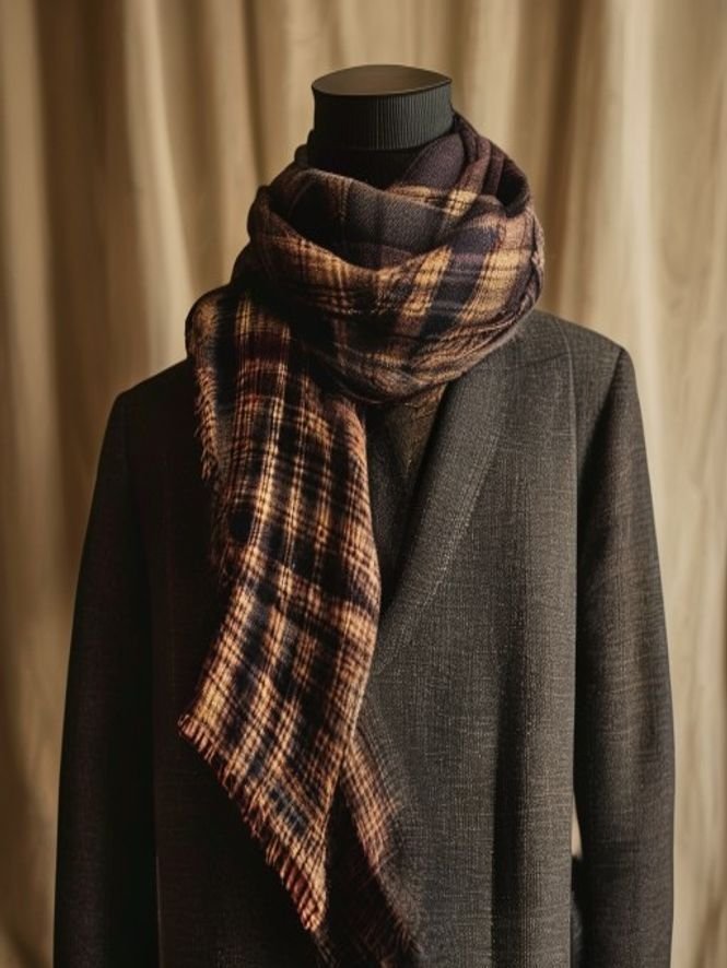 Rayon Accessoires — écharpe à carreaux camel et bordeaux