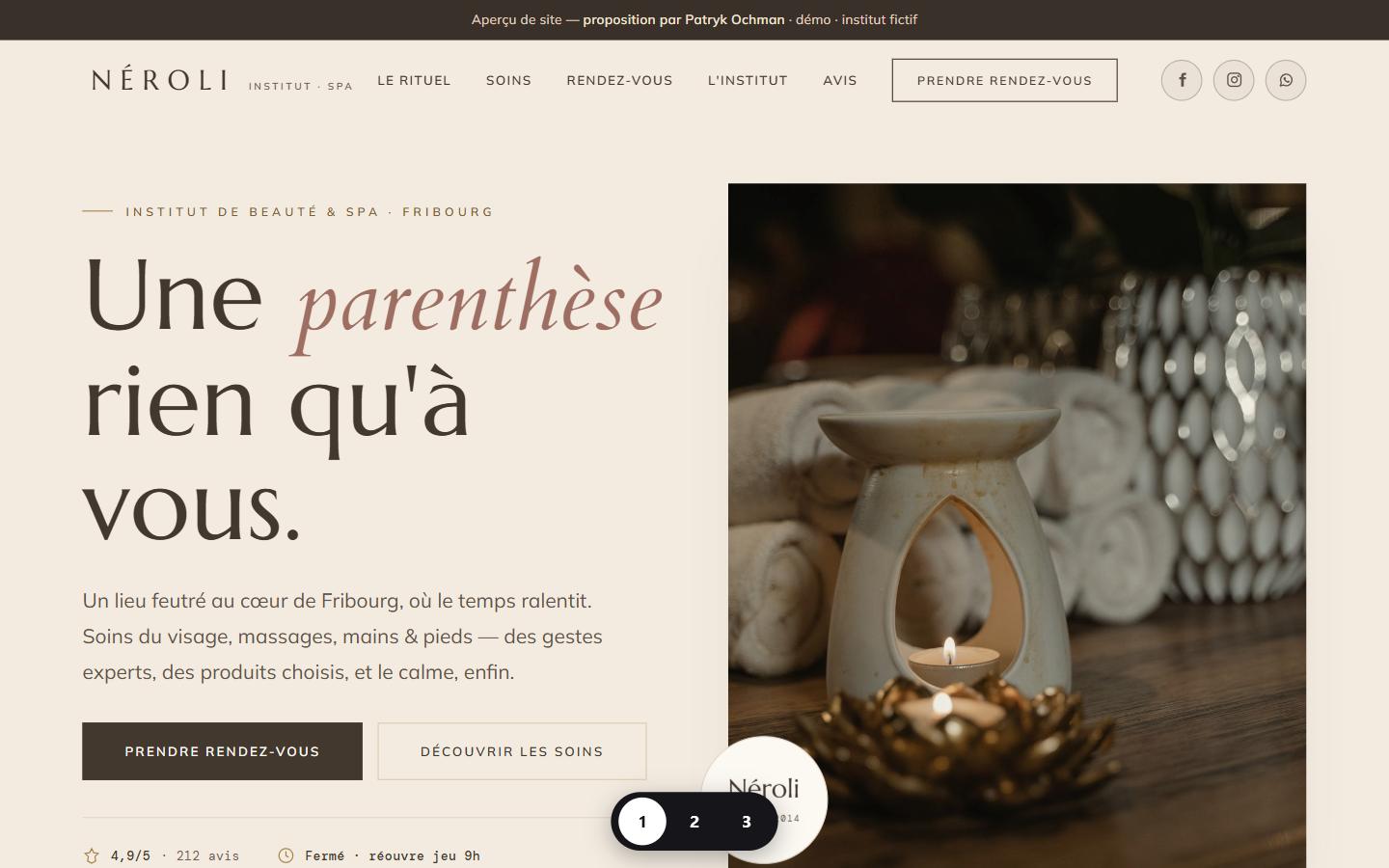 Aperçu du site de démonstration pour institut de beauté