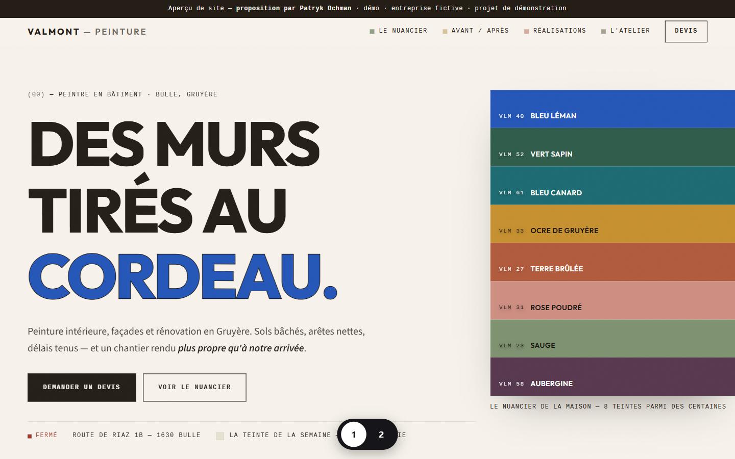Aperçu du site de démonstration pour peintre en bâtiment