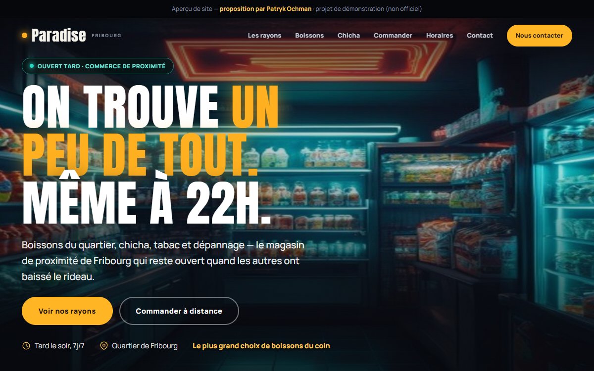 Proposition en ligne — Paradise, commerce de proximité, Fribourg